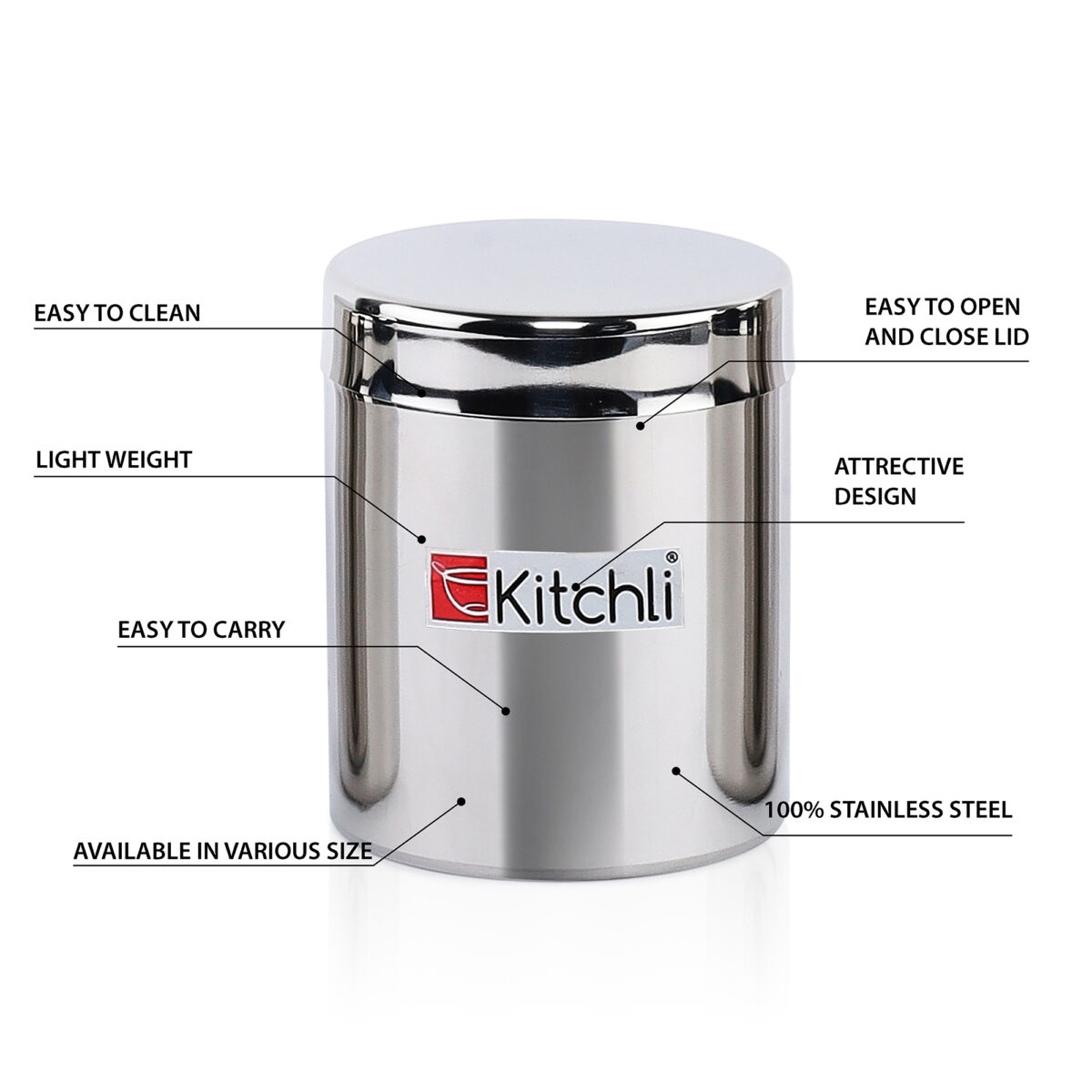 Kitchli Stainless Steel Sober Canister Masala Dabba - Image 5