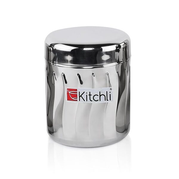 Kitchli Stainless Steel Capsule Swril Vertical Utility Canisters | Ubha Dabba | Storage Containers With Design Set